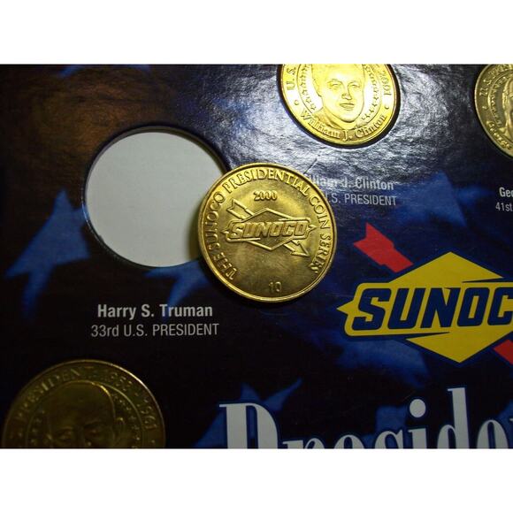 Sunoco Set Of 10 Different USA Presidents Coins On Display Holder Card 2000 - Picture 3 of 7